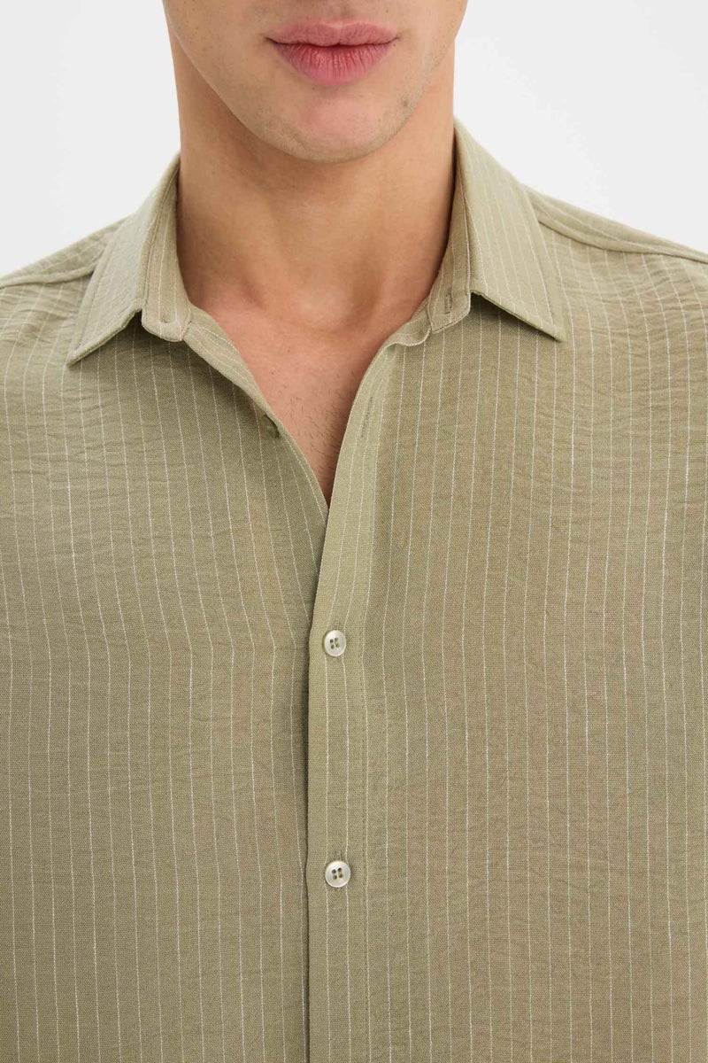 DeFacto Green Man Regular Fit Italian Neck Long Sleeve Shirt Casual - Image 5